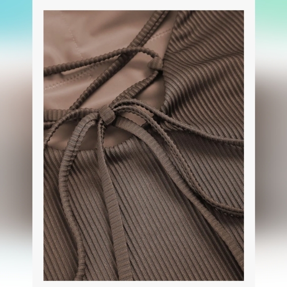 ZAFUL One Piece  Lace Up Tie Back Ribbed Fully Lined Tummy Control Scoop Padded - Picture 4 of 13